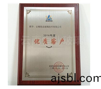 成(cheng)都(dou)南玻(bo)玻瓈(li)有(you)限(xian)公司(si)優(yōu)良客(ke)戶證書(shu)